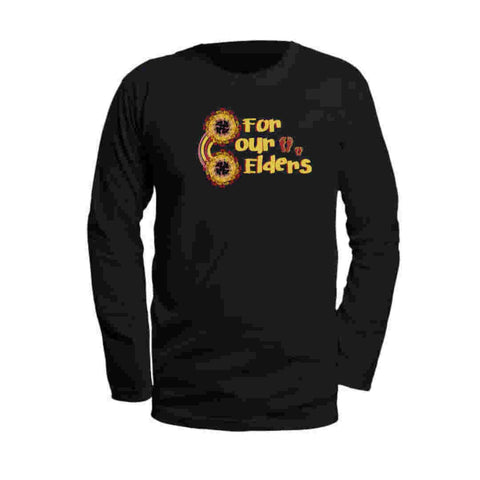 Flatlay long sleeve t shirts with graphic design with NAIDOC Theme For Our Elders with footprints