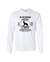 White Long Sleeve T Shirt with design. The graphic is one colour.  There is a circle outline with a silhouette of a dog standing on a rocky outcrop.  Around the circle the text says - Be the person your dog thinks you are, Nurture by Nature.  On either side of the circle there is text that is split - it says 19-69, Best Mate, Wild Life