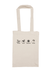 Long Handle Calico Bag, natural colour.  The design is in black.  The graphics are 4 outline images with words underneath and a plus sign in between. The images are of a bird, bee, flower and tree.