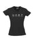 Fitted women's Black Short Sleeve T Shirt. The design is in black. The graphics are 4 outline images with words underneath and a plus sign in between. The images are of a bird, bee, flower and tree.