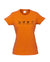 Fitted women's Orange Short Sleeve T Shirt. The design is in black. The graphics are 4 outline images with words underneath and a plus sign in between. The images are of a bird, bee, flower and tree.