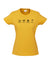 Fitted women's Yellow Short Sleeve T Shirt. The design is in black. The graphics are 4 outline images with words underneath and a plus sign in between. The images are of a bird, bee, flower and tree.