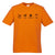 Orange Short Sleeve kids T Shirt. The design is in black. The graphics are 4 outline images with words underneath and a plus sign in between. The images are of a bird, bee, flower and tree.