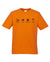 Orange Short Sleeve T Shirt. The design is in black. The graphics are 4 outline images with words underneath and a plus sign in between. The images are of a bird, bee, flower and tree.