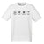 White Short Sleeve kids T Shirt. The design is in black. The graphics are 4 outline images with words underneath and a plus sign in between. The images are of a bird, bee, flower and tree.