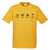Golden Yellow Short Sleeve kids T Shirt. The design is in black. The graphics are 4 outline images with words underneath and a plus sign in between. The images are of a bird, bee, flower and tree.