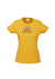 Golden Yellow fitted Short Sleeve T Shirt.  Graphic is a rainbow with a leaf with the statement, cool, calm and collected.