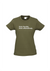 Khaki fitted short sleeve t shirt.  Design in white.  Graphic of two statements.  Think flexibly, Think alternatively.