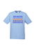 Short Sleeve Light Blue T Shirt.  Graphic is stacked words in shades of blue and orange.  The text reads Imagine, repeated 3 times, create, innovate.