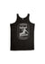 Black Singlet T Shirt.  Design is in white.  The graphics are of a silhouette of a kite surfer with the text Wind Riders, Carnarvon Western Australia,
