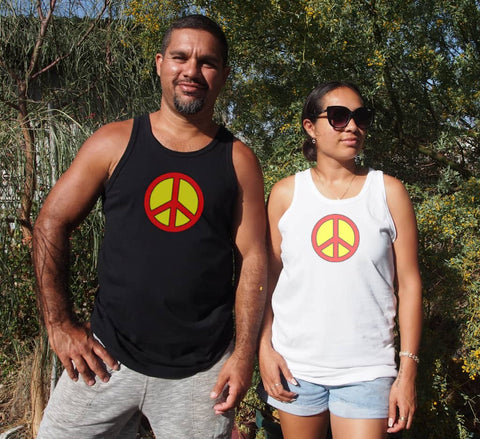 Peace Sign - Black Yellow Red - Unisex Singlet T-Shirt