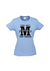 Light Blue fitted Short Sleeve T Shirt. Graphic large letter M. The text reads Metacognition, think about your thinking.
