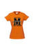 Orange fitted Short Sleeve T Shirt. Graphic large letter M. The text reads Metacognition, think about your thinking.