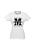 White Fitted Short Sleeve T Shirt. Graphic large letter M. The text reads Metacognition, think about your thinking.