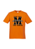 Orange Short Sleeve T Shirt. Graphic large letter M. The text reads Metacognition, think about your thinking.