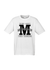 White Short Sleeve T Shirt. Graphic large letter M. The text reads Metacognition, think about your thinking.