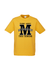 Golden Yellow Short Sleeve T Shirt. Graphic large letter M. The text reads Metacognition, think about your thinking.