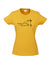 Example of a golden yellow women's fitted T Shirts. The design is in white. The graphic is an outline image of a seed growing in stages. The text is nurture by nature.
