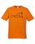 Orange short sleeve kids T Shirt. The design is in black. The graphic is an outline image of a seed growing in stages. The text is nurture by nature.