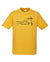 Yellow short sleeve kids T Shirt. The design is in black. The graphic is an outline image of a seed growing in stages. The text is nurture by nature.