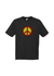 Black Short Sleeve T Shirt.  Graphic of a peace symbol in red with yellow background and black outline
