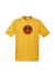Golden Yellow Sleeve T Shirt.  Graphic of a peace symbol in red with black background and black outline