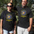 Male and Female wearing black short sleeve t shirts with a designSun Catching up with the Moon - Ningaloo Solar Eclipse inspired Yinggarda and Payungu Language t shirt