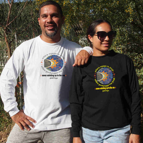 Moon catching up with the Sun - Aboriginal Language - Unisex Long Sleeve t shirt - Solar Eclipse