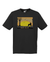 Black Short Sleeve T Shirt. Graphic of a yellow sunset with birds, a tree and a dog in silhouette. Test reads Sunshine of My Life, Best Mate