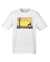 White Short Sleeve T Shirt. Graphic of a yellow sunset with birds, a tree and a dog in silhouette. Test reads Sunshine of My Life, Best Mate