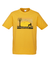 Yellow Short Sleeve T Shirt. Graphic of a yellow sunset with birds, a tree and a dog in silhouette. Test reads Sunshine of My Life, Best Mate