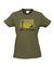 Khaki fitted Women's T Shirt.  Graphic of a yellow sunset with birds, a tree and a dog in silhouette. Text reads Sunshine of My Life, Best Mate