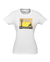 White fitted Women's T Shirt.  Graphic of a yellow sunset with birds, a tree and a dog in silhouette. Text reads Sunshine of My Life, Best Mate