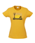Golden Yellow fitted Women's T Shirt.  Graphic of a yellow sunset with birds, a tree and a dog in silhouette. Text reads Sunshine of My Life, Best Mate