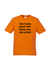 Orange Short Sleeve T Shirt.  Graphic in black.  Think Flexibly repeated in 4 lines written in all directions..