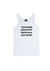 White Singlet T Shirt.  Graphic in black.  Think Flexibly repeated in 4 lines written in all directions..