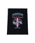 Black  tea towel. Design in blue and pink. Surfboard with banner saying Wind Festival. Text reads Carnarvon Western Australia. West Coast. Surf Side. Indian Ocean. 6701. Chasing the wind.