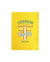 Yellow tea towel. Design in blue and pink. Surfboard with banner saying Wind Festival. Text reads Carnarvon Western Australia. West Coast. Surf Side. Indian Ocean. 6701. Chasing the wind.