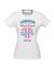 White fitted Short Sleeve T Shirt. Design in blue and pink. Surfboard with banner saying Wind Festival. Text reads Carnarvon Western Australia. West Coast. Surf Side. Indian Ocean. 6701. Chasing the wind.