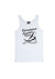 White Singlet T Shirt.  Design in black.  Graphic is a silhouette of a kite surfer with the text Carnarvon Western Australia.  It's all About the Summer Wind.